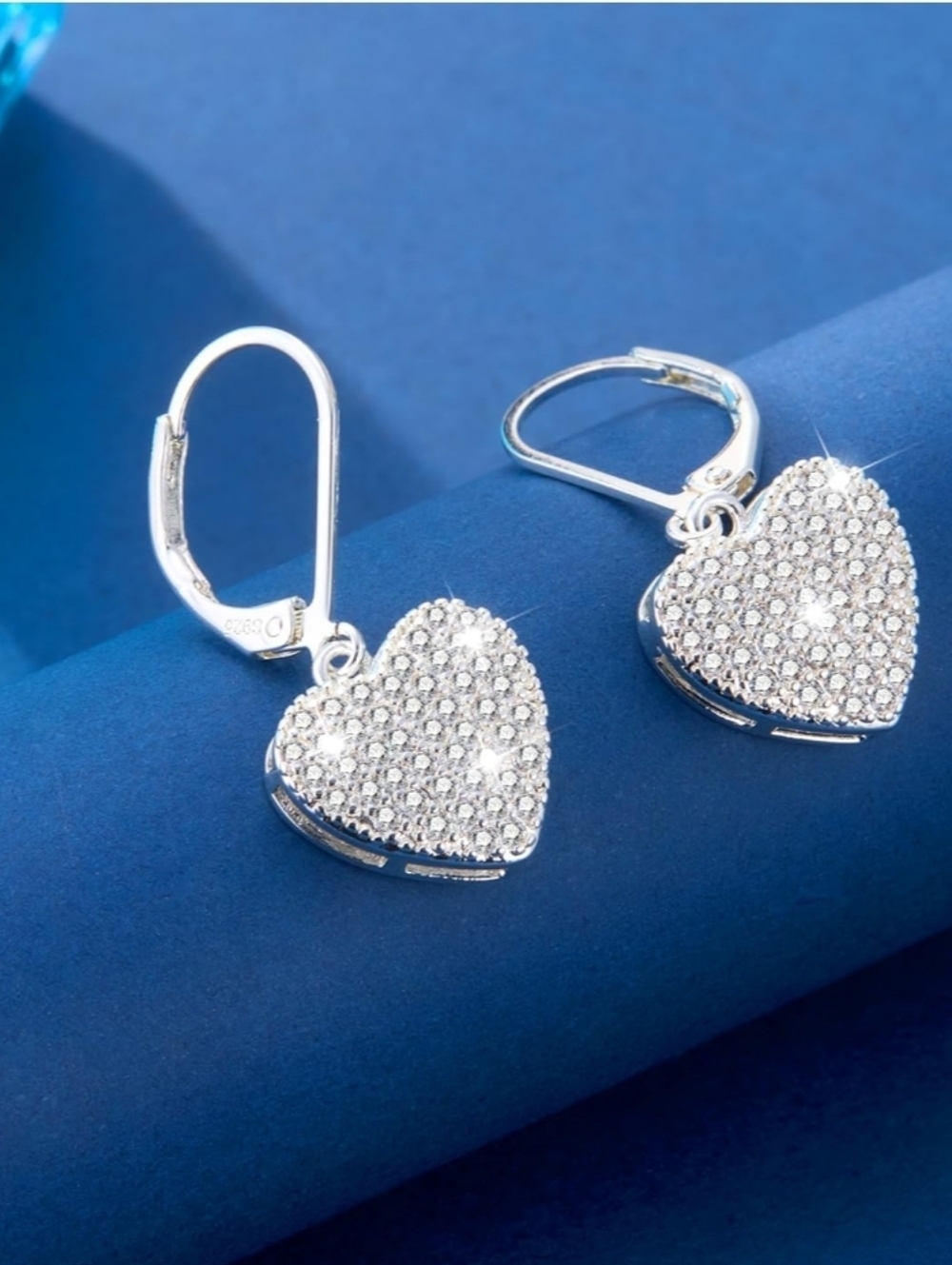 Silver Crystal Heart Drop Earrings - Women's Jewelry